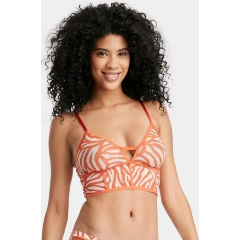 Auden Orange Zebra Print Bralette Medium Adjustable Straps Lingerie NWT